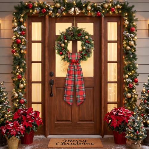 Red Buffalo Plaid Christmas Wreath Sash Set - Holiday Door & Decor Accessories