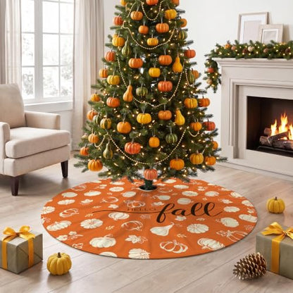 Fall Christmas Tree Skirt 48 Inch Orange Pumpkin Autumn Decor for Holidays