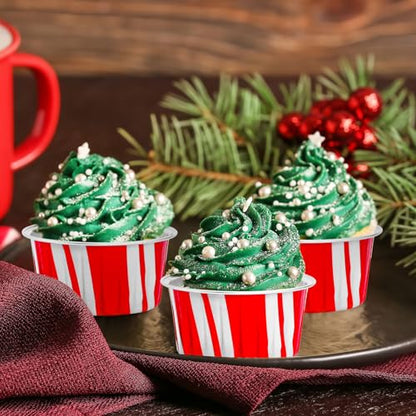 120Pcs Christmas Aluminum Foil Cupcake Liners with Lids - Red & White Holiday Party Bakeware
