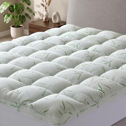 Green 4 Inch Memory Foam Mattress Topper Queen Size Cooling Gel Bamboo Cover