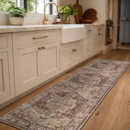 Rugshop Traditional Medallion Washable Non-Slip Runner Rug 2'x8' Brown