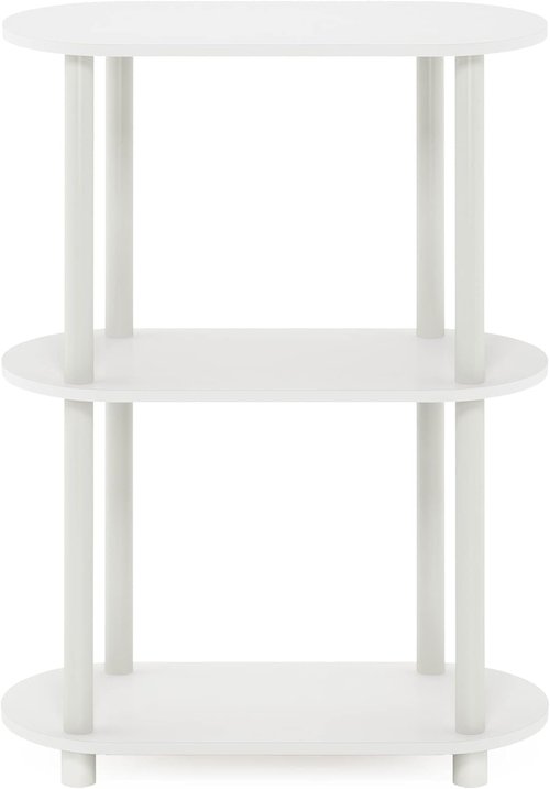 Furinno 3-Tier Modern Oval Side Display Rack - No Tools Required, White Finish