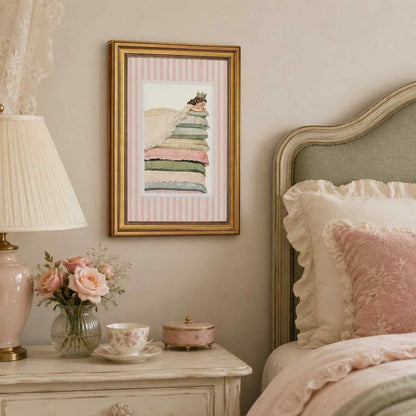 Princess and the Pea Gold Framed Wall Art Fairy Tale Bedroom Decor 12x16in