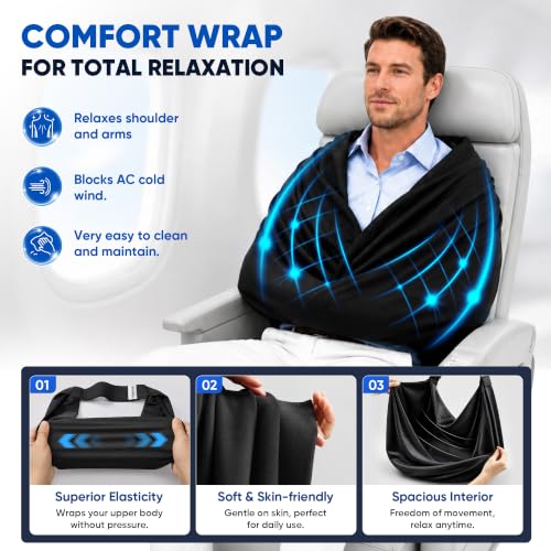 Travel Pillow with Eye Mask and Neck Support - M Size, Black, 3-in-1 Sleep Set