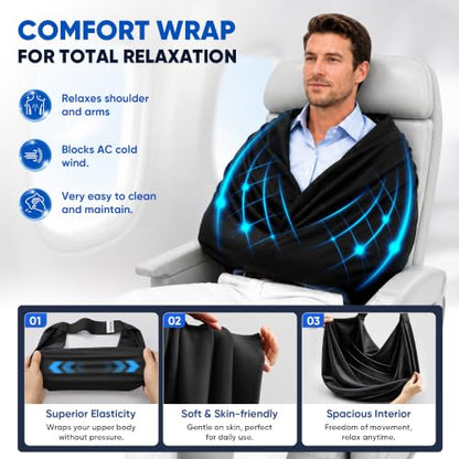 Travel Pillow with Eye Mask and Neck Support - M Size, Black, 3-in-1 Sleep Set