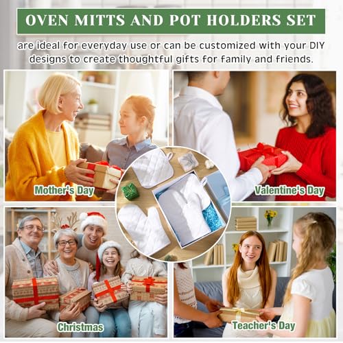 White 24 Pcs Sublimation Oven Mitts and Pot Holders Kit - Heat Resistant Kitchen Set