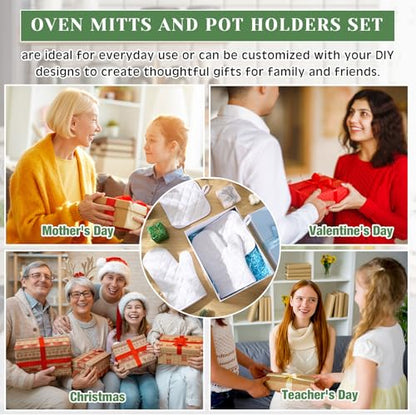 White 24 Pcs Sublimation Oven Mitts and Pot Holders Kit - Heat Resistant Kitchen Set