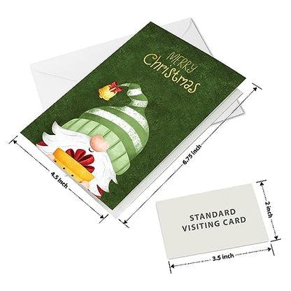 20 Christmas Gnome Cards with Envelopes & Gold Foil Stickers - Santa Theme