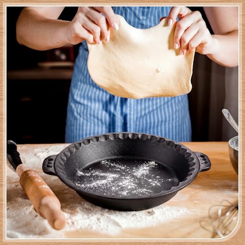 10-Inch Cast Iron Pie Pans Set with Crimped Edges & Handles - 2 Pack