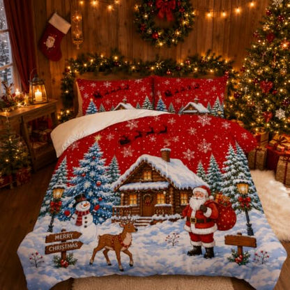 Christmas Queen Comforter Set with 2 Pillowcases - Holiday Cabin Decor - Variation of THIS listing