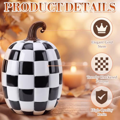 Black and White Checkered Pumpkins Set of 3 - Halloween Fall Decor