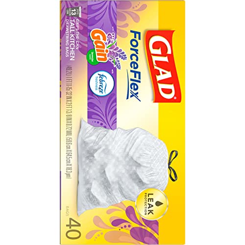 Glad ForceFlex Tall Kitchen Trash Bags, 13 Gallon, Gain Lavender, 40 Count (Package May Vary)