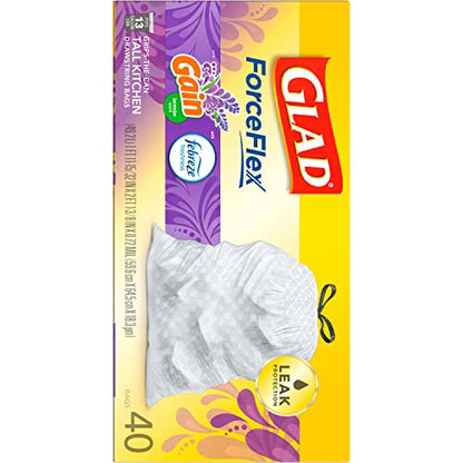 Glad ForceFlex Tall Kitchen Trash Bags, 13 Gallon, Gain Lavender, 40 Count (Package May Vary)