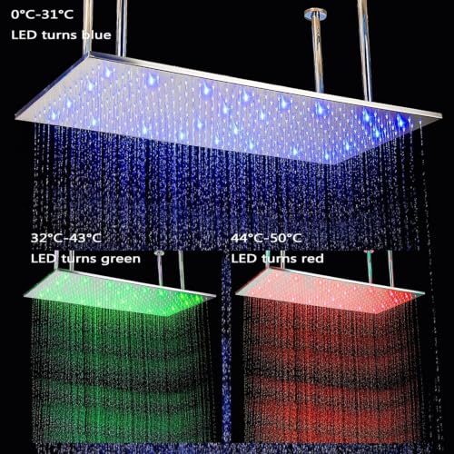 Large LED Rainfall Shower Head 16x32 Inch Chrome Waterfall Spa Shower