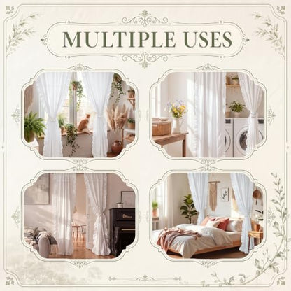 White Ruffled Closet Curtains Set with Tiebacks - 42 x 80 Inches