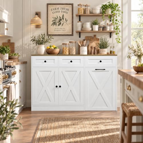 HOSTACK 13 Gallon Kitchen Trash Can Cabinet White - Space-Saving Garbage Storage