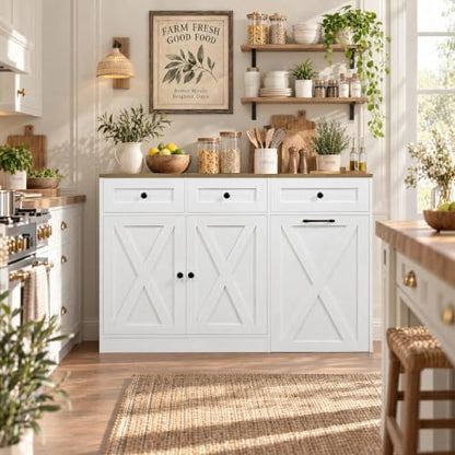 HOSTACK 13 Gallon Kitchen Trash Can Cabinet White - Space-Saving Garbage Storage