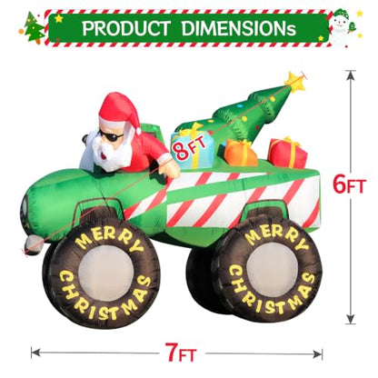Christmas Inflatable Monster Truck with Santa Reindeer & LED Lights - Yard Decor