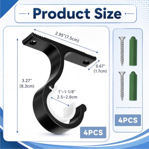 4 Pack Ceiling Curtain Rod Brackets Black Adjustable Mounting Hardware