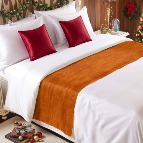 Burnt Orange King Size Bed Runner Scarf - Rustic Modern Farmhouse Decor 94x20