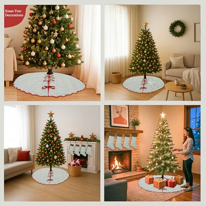Ridhi Hand Block Printed Cotton Christmas Tree Skirt - Green Red Stripe, 40 Inch