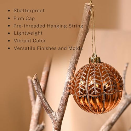 Autumn Glow 9ct 3.15in Fall Ornaments, 9 Pack, Orange-Gold, Shatterproof Christmas Tree Decorations