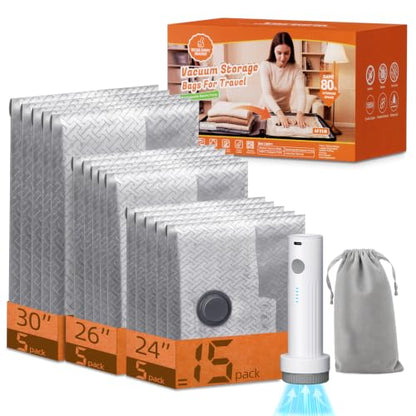 Rechargeable Wireless Vacuum Storage Bags Set - 15 Travel Size Combo
