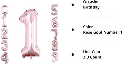 GOER Rose Gold Foil Number Balloons - Huge 1st Birthday Party Decorations | 3 Pack (42", 32", 16")
