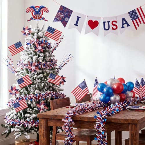 Patriotic Christmas Decorations Set with Eagle Tree Topper and American Flag Pinwheels