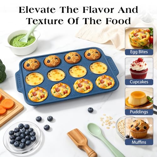 Silicone Muffin Pan with Metal Reinforced Frame - 12 Cups, Dark Blue
