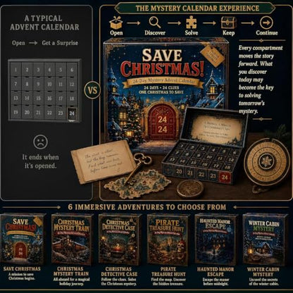 Multicolor 24-Day Mystery Adventure Advent Calendar Puzzle Countdown with 6 Story Themes