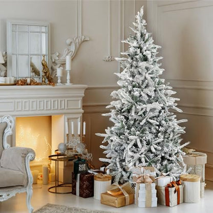 6.5 Ft Mountain Pine Flocked Christmas Tree with Stand - Unlit