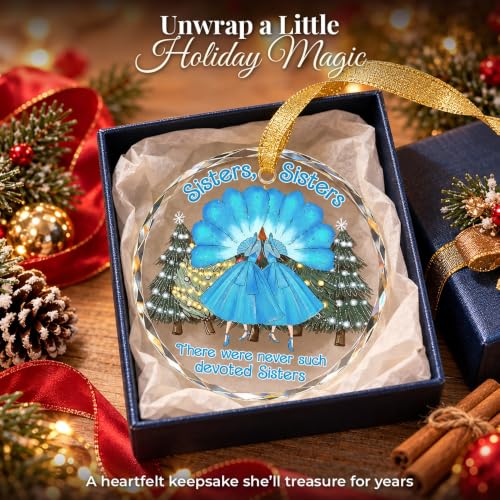 Gossby Sister Keepsake Ornament - Round Crystal Glass, Multi Color, 3.1 Inch