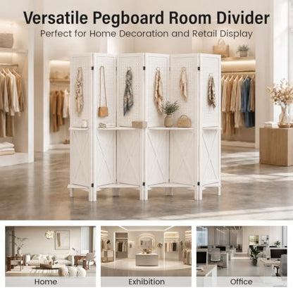 6 Panel Wood Pegboard Room Divider with Shelves - Privacy Screen (White Variant of THIS listing)