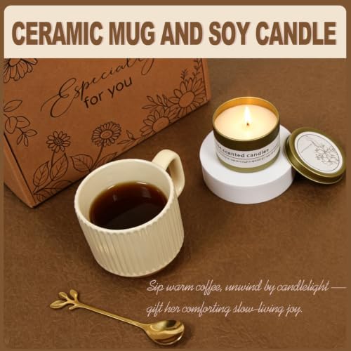 Brown Birthday Gift Basket for Women with Coffee Mug, Sunflower & Self-Care Items