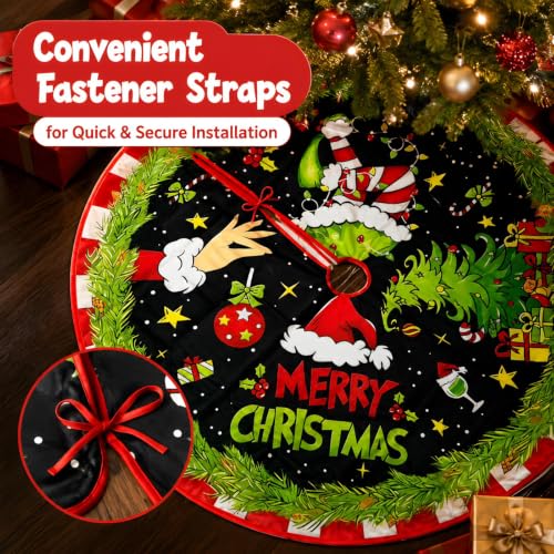 Christmas Tree Skirt Decoration 48 Inch Green Holiday Tree Cover - Hand