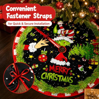 Christmas Tree Skirt Decoration 48 Inch Green Holiday Tree Cover - Hand