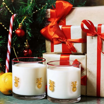 Vesici Christmas Elk Glass Cups 14oz Set - Holiday Icon Drinkware