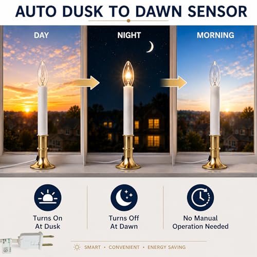 Gold 10 Pack Plug-in Electric Window Candles with Dusk to Dawn Sensor - Flameless Christmas Decor