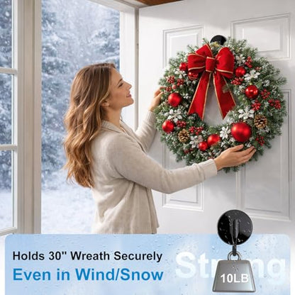 Magnetic Wreath Hanger for Front Door Black 2 Pack - Reusable & Damage-Free