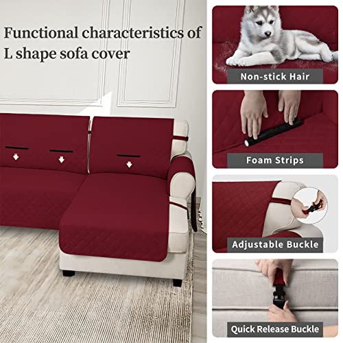 Waterproof L-Shape Sectional Couch Cover - X-Large Christmas Red, 2-Piece