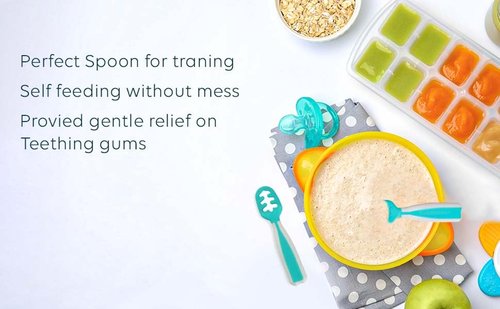 Baby Spoons, Silicone Pre-Spoons for Kids Aged 6+ Months - First and Second Stage Feed, Baby Led Weaning, Teething, Infant Feeding - Toddler Utensils - Set of 2 Spoons, Teal/White