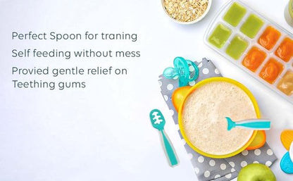 Baby Spoons, Silicone Pre-Spoons for Kids Aged 6+ Months - First and Second Stage Feed, Baby Led Weaning, Teething, Infant Feeding - Toddler Utensils - Set of 2 Spoons, Teal/White