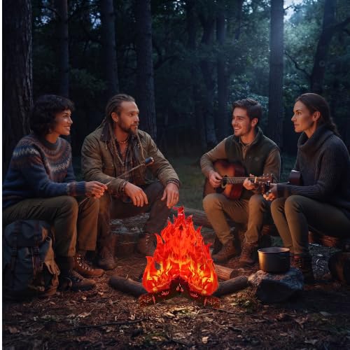 Fake Campfire Decorations Set - 3D Cardboard Bonfire Log Cutouts for Halloween, Christmas & Party