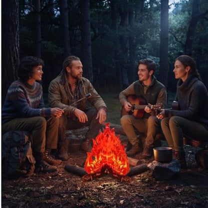 Fake Campfire Decorations Set - 3D Cardboard Bonfire Log Cutouts for Halloween, Christmas & Party