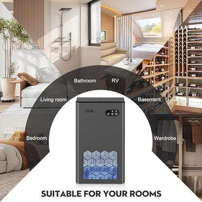 ToLife Grey Dehumidifier for 1000 Sq Ft with 95 oz Tank, Sleep Mode & Auto Shutoff