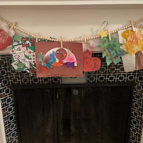 2-Pack Kids Art Display Garlands - 62-Inch Wooden Photo Strings with Clips