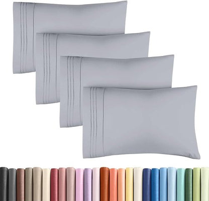 King Standard Pillow Cases | Set of 4 Soft Hotel Quality Covers - Comfy Steel Blue Bedding for All Ages