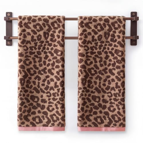 Dark Brown Leopard Print Hand Towel Set of 2 - 100% Cotton, 28x14 Inches
