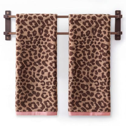 Dark Brown Leopard Print Hand Towel Set of 2 - 100% Cotton, 28x14 Inches